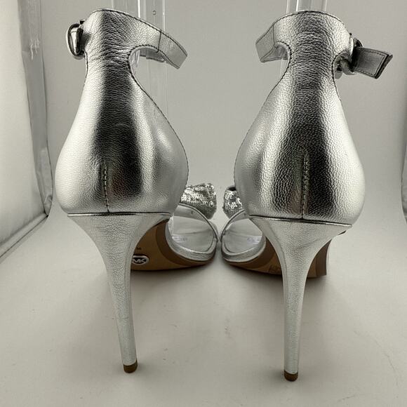 Michael Kors Paris Women's Size 6.5M Silver Sequin Heels Ankle Strap Sandal NWOB - Picture 6 of 10